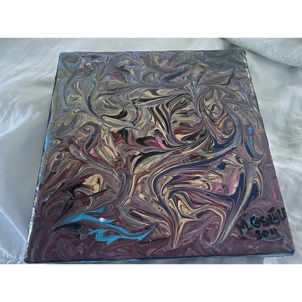 M Gentile 2011 Original Abstract Acrylic Pour Painting 6x6 Marbled Fluid Art